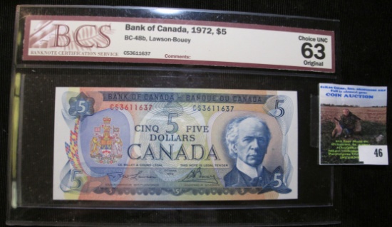 Bank Of Canada $5 Bank Note Series Of 1972 Graded Ms 63