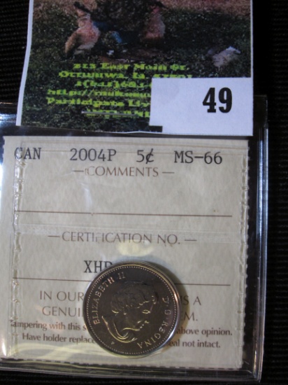 2004-P Canadian 5 Cents Graded Ms 66.  In Ms 65 This Books For $18