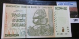 Twenty Billion Dollar Bank Note From Zimbabwe