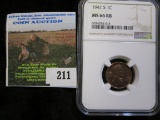 1941-S Wheat Cent Graded Ms 66 Reddish Brown