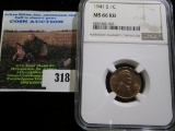1941-S Wheat Cent Graded Ms 66 Red By Ngc