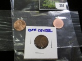 Off Center Lincoln Memorial Cent Plus A 2009-D Birthplace Penny Blank Planchet Combo