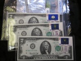 (3) Two Dollar Bills With Stamps That Have Been Canceled April 13th, 1976in Floyds Knobs, Indiana