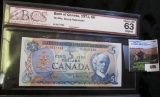 Bank Of Canada Series Of 1972 Five Dollar Note Graded Ms 63 Uncirculated
