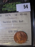 1979 Canadian Penny With A Double 1979 Graded Ms 66 Red.  This Variety Books For $50