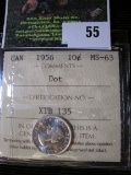 1956 Canadian Silver Dime Dot Below Date Variety Graded Ms 63