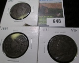 (3) 1831 U.S. Large Cents, one is G-VG, & 2 are VG.