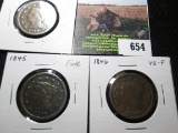 1844 U.S. Large Cent, G-VG; 1845 U.S. Large Cent, Fine; & 1846 U.S. Large Cent, VG-Fine.