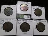 (6) U.S. Large Cents, 1837, 1840, 1841, 1842, 1848, & 1856. Good to VF with a problem or two.