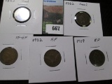 (5) Coin lot of Indian Head Cents, (2) 1862 Good; 1880 VF-EF, 1902 EF, & 1909 EF.