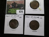 (3) 1864 U.S. Two Cent pieces, VG but cleaned.