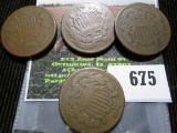 (4) 1865 U.S. Two Cent Pieces, all grading Good.