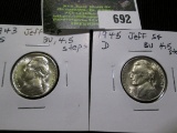 1943 S Jefferson Nickel, BU with 4 1/2 steps & 1945 D BU with 4 1/2 steps Jefferon Silver Wartime Ni