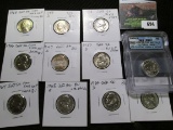 1947 S, 1950 D, 55 D, 58 D, 65 P, 66 P,. 67 P, 68S, 69D, 70 S BU Jefferson Nickels & slabbed 2005 D