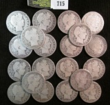 Roll Of (20) U.S. Barber Half Dollars, G-G+.