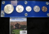 Five-piece 1964 D BU Year Set of U.S. Coins in a Capital Plastic holder.