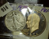 1918 P Walking Liberty Half Dollar & a Proof 1978 S Eisenhower Dollar/