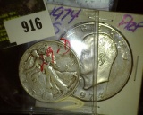 1929 D Walking Liberty Half Dollar & a Proof 1974 S Eisenhower Dollar/