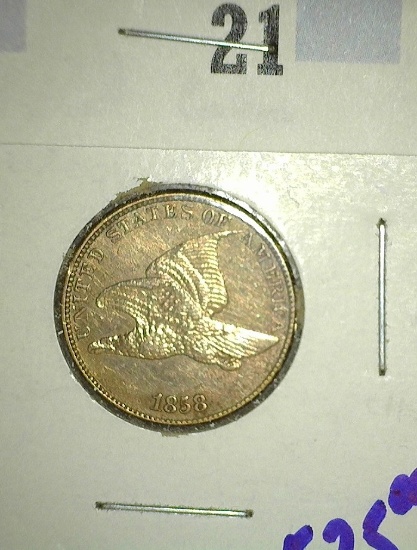 Beautiful 1858 Large Letters Flying Eagle Cent, lots of porosity and somewhat questionable. Sold as