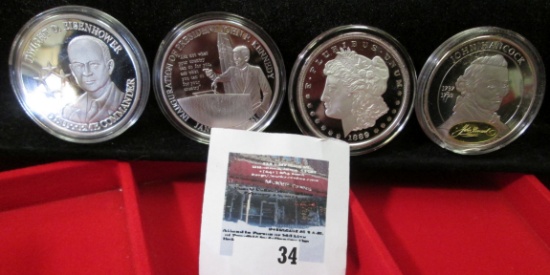 Replica 1899 Morgan Dollar,, Dwight Eisenhower Medal, John F Kennedy Medal, And John Hancock Medal