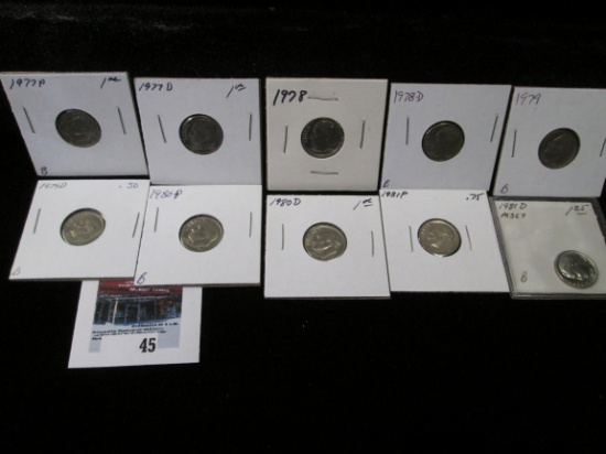 1977P, D, 78P, D, 79P, D, 80P, D, & 81P, & D Carded BU Roosevelt Dimes, ready for your book or for t
