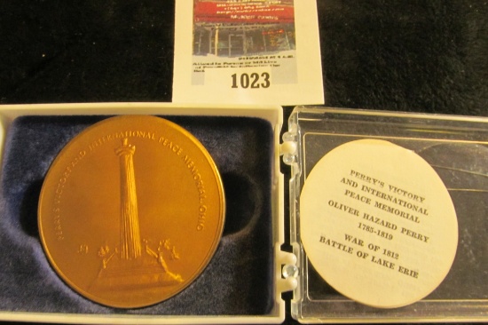 2" diameter bronze Perry's Victory Ohio War of 1812 medal in box with paperwork, similar itmes selli