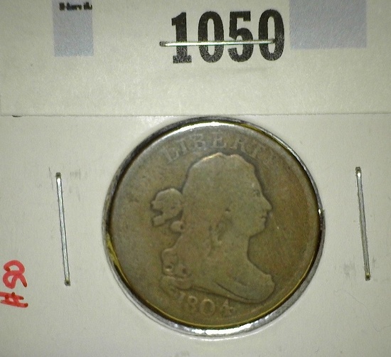 1804 plain 4 stemless half cent, G, Redbook value $70