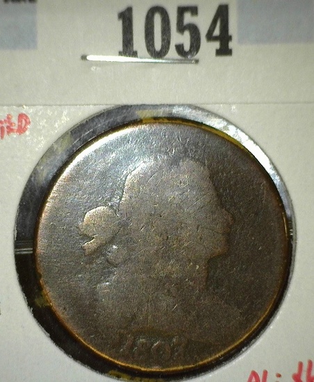 1807 7 over 6, pointed 1 large cent, AG/G Redbook value $65-$85