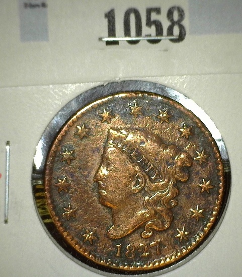 1827 large cent, F cleaned, Redbook value $40
