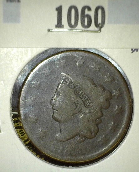 1838 large cent, Good faint date Redbook value $20