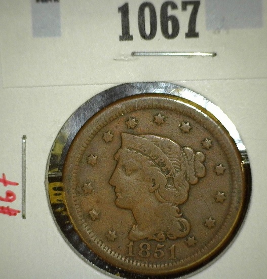 1851 large cent, VG Redbook value $25