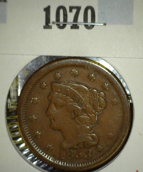 1853 large cent, VG/F Redbook value $25-$30