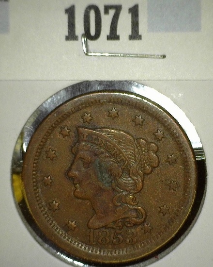 1853 large cent, FX+ Redbook value $65