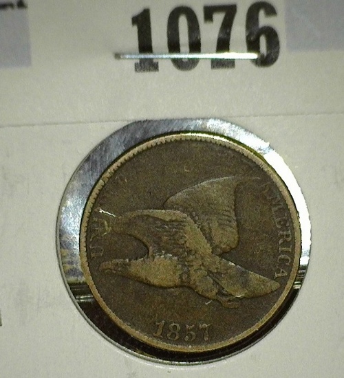 1857 flyng eagle cent, F Redbook value $50