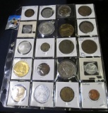 (20) various Tokens, Medals, and Foreign Coins in a 20-pocket page.