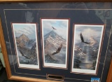 Triple Art Work Large Frame of Bald Eagles. See photo.