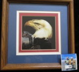 Framed & matted Print of a Bald Eagle with burning World Trade Centers in the background. 9