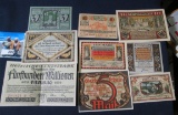 (9) Different German Notgeld Banknotes, most are Crisp Uncirculated Condition.1921-23 era.