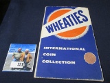 Wheaties Advertising Coin Board with a group of Uncirculated Older Foreign Coins.