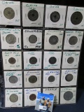 20-pocket Plastic Page with 20 Carded Foreign Coins. Some Silver.