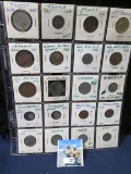 20-pocket Plastic Page with 20 Carded Foreign Coins. Some Silver.