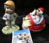 Porcelain Figurine of a Little female Ball Player; & a little Trinket Boc 