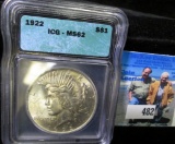 1922 P Peace Silver Dollar ICG slabbed MS 62.
