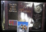 The 1970s John F. Kennedy Half Dollar Set with Stamp and (2) Kennedy Half Dollars, Gem BU.
