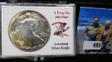 Superbly toned 1988 American Silver Eagle in hard plastic case. Gem BU.