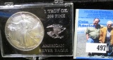 Superbly toned 1991 American Silver Eagle in hard plastic case. Gem BU.