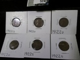 (6) Rare 1922 D Lincoln Cents grading Fine.