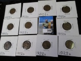 (11) 1922 D Scarce Date Lincoln Cents grading AG-G. Approximately $150 at CDN Bid price.