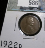 1922 D Lincoln Cent, VG/G. Weak D. Semi-key date from a die variety set