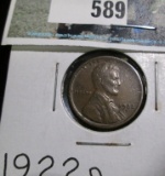1922 D Lincoln Cent, VF. Semi-key date from a die variety set